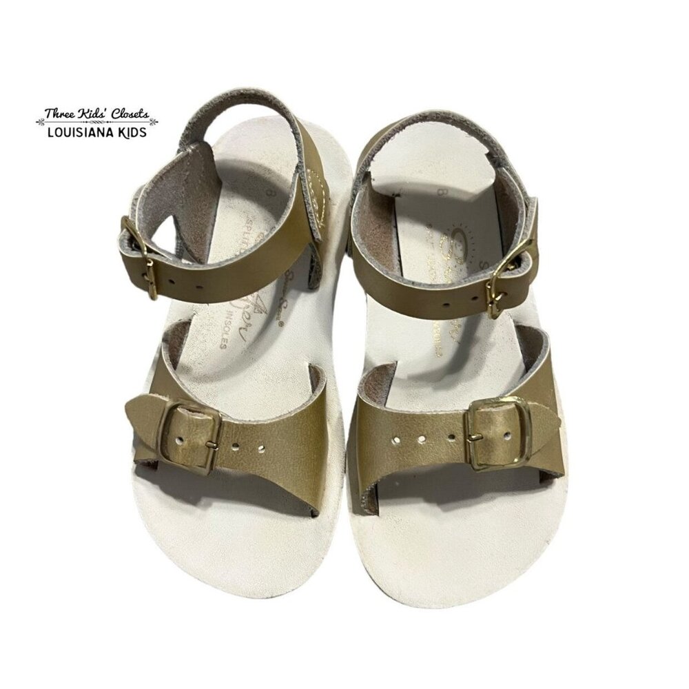 Saltwater Sun San Sz 8 Metallic Gold Leather Surfer Sandals
